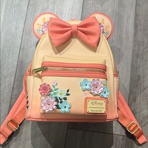 Loungefly Disney Floral Mini Backpack - Peach and Cream